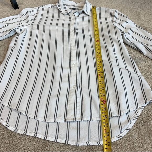 TAHARI white black pinstripe button-down long sleeve shirt size large - Picture 10 of 11